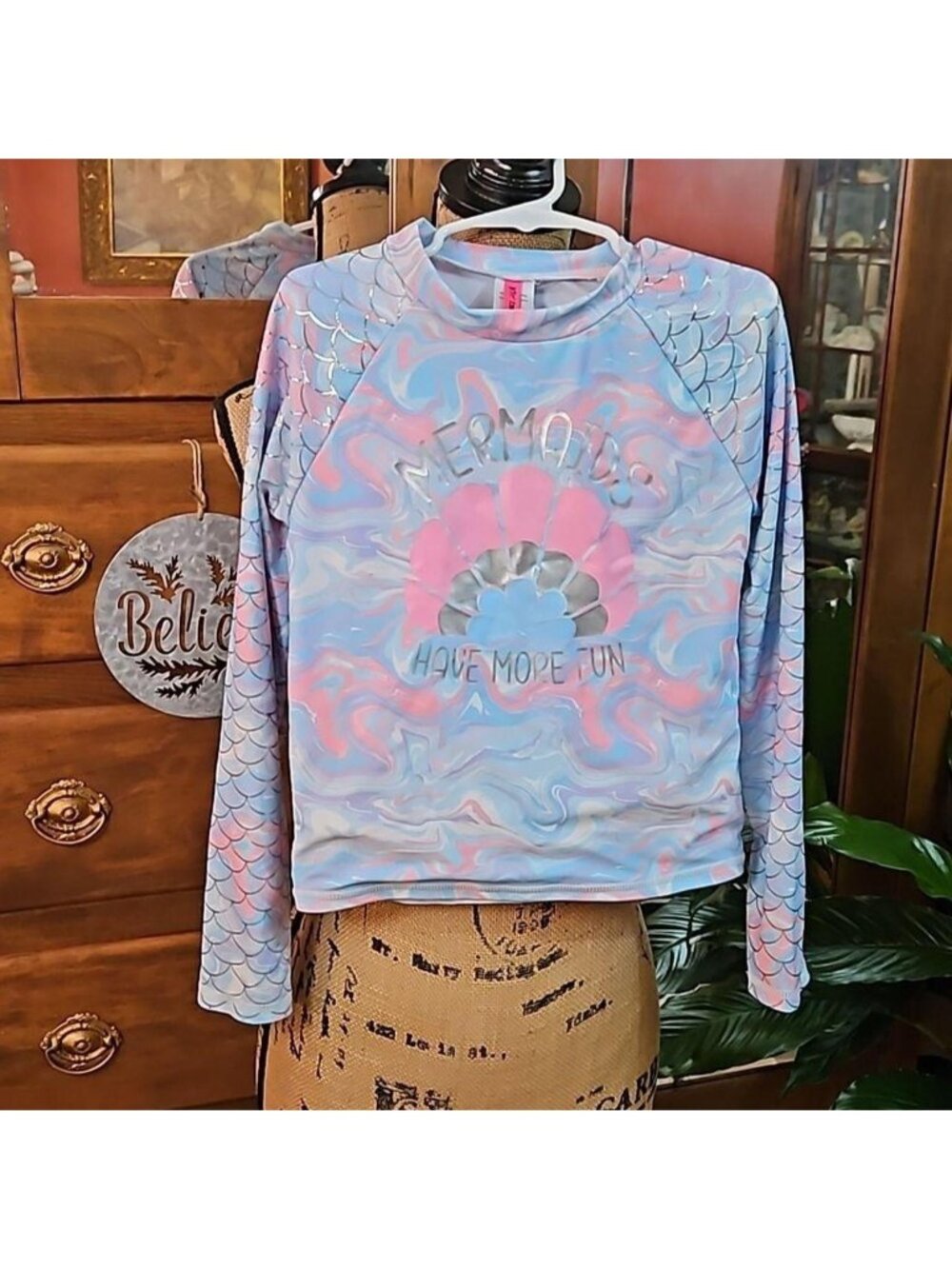Betsey Johnson "Mermaids Have More Fun" long sleeve graphic tee Girls size 12